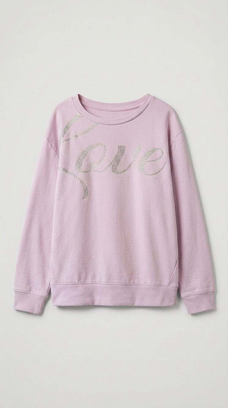Soho Street Pink Rhinestone Script Love Long Sleeve Sweatshirt